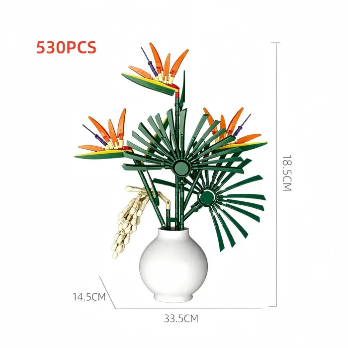 Bouquet de fleurs éternelles à construire avec blocs de construction, 885 pièces, accent romantique pour bureau, cadeau d'anniversaire ou de Saint-Valentin, décoration florale sans eau pour la maison