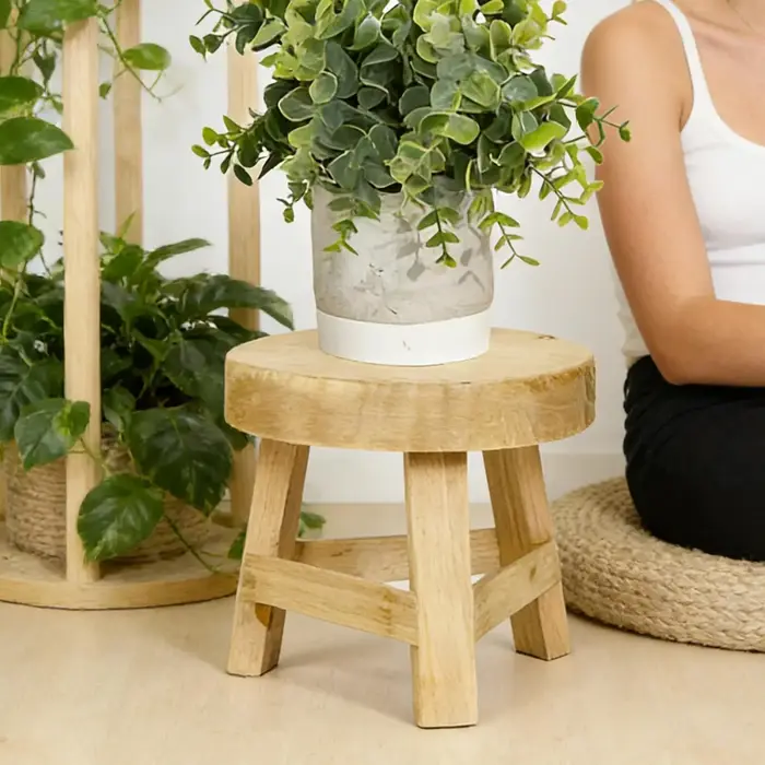 Petit tabouret rond en bois pour plantes d'intérieur