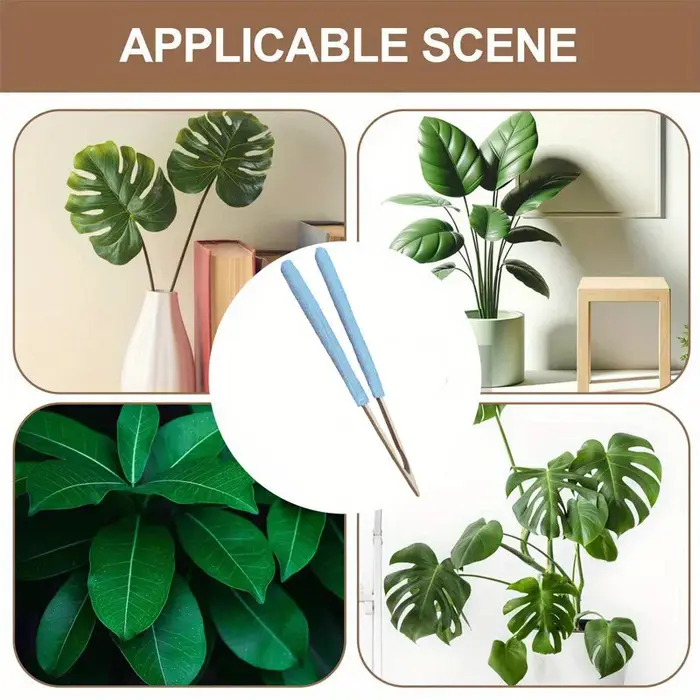 1 pince à feuilles – Brosse de nettoyage manuelle pour plantes vertes avec manche en bambou