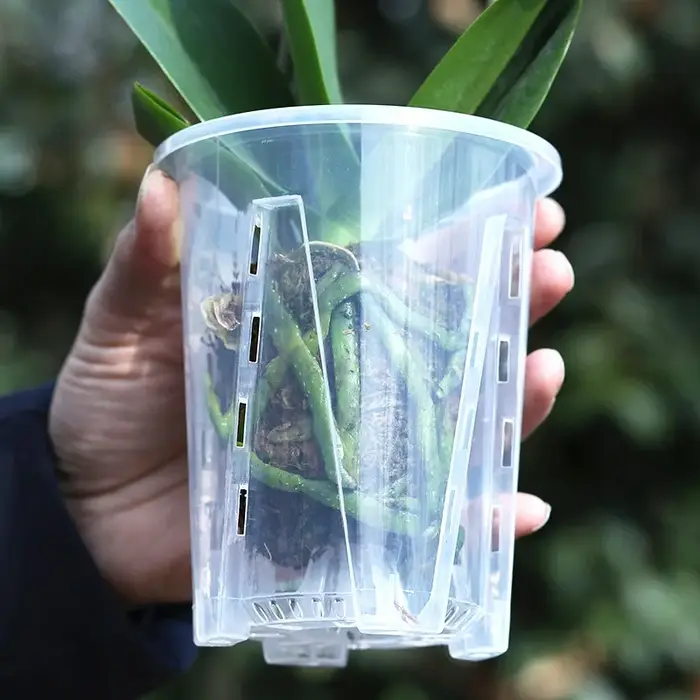 Pot de fleurs transparent respirant en plastique pour contrôle des racines