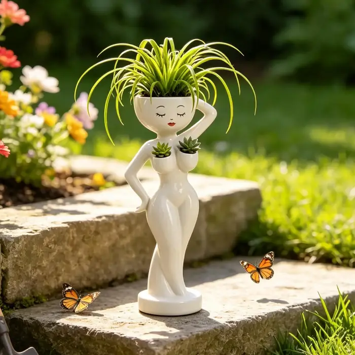Pot de fleurs amusant en résine en forme de corps féminin pour cactus et succulentes, décoration pour la maison, le balcon, le bureau et le plan de travail.