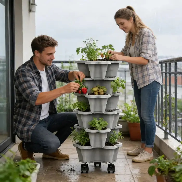 Jardinière verticale à 6 niveaux avec roulettes