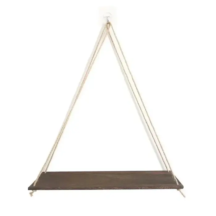 1pc Étagère murale suspendue en bois avec corde de chanvre, support flottant pour plantes et pots de