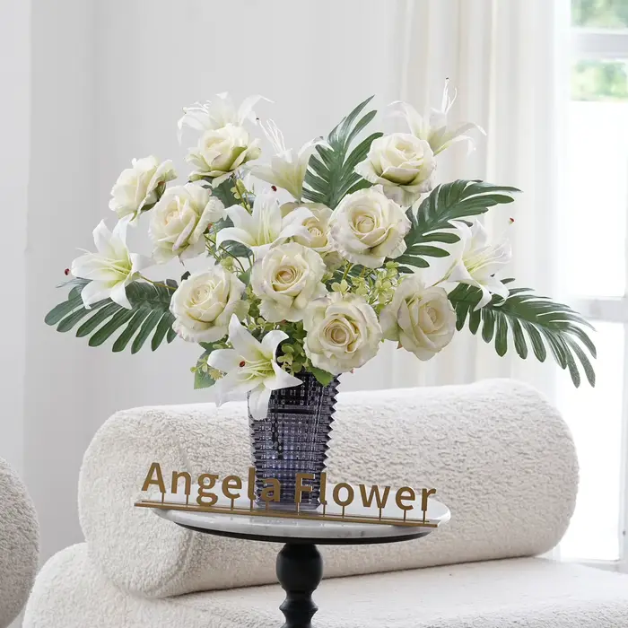 Bouquet de roses de lys artificielles en soie