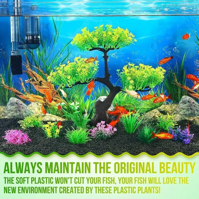 Plantes artificielles en plastique pour aquarium, plantes sous-marines réalistes, arbre à fleurs de cerisier, herbe aquatique de simulation amusante