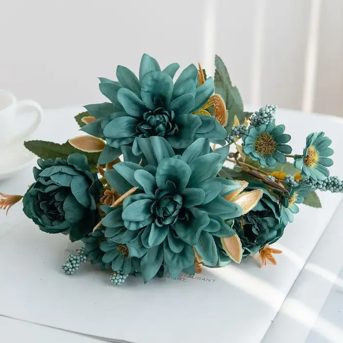 Fleurs artificielles soie Dahlia Rose marguerite saint valentin maison RoomDecoration bonsaï salle mariage mariée Bouquet fête bricolage offres spéciales