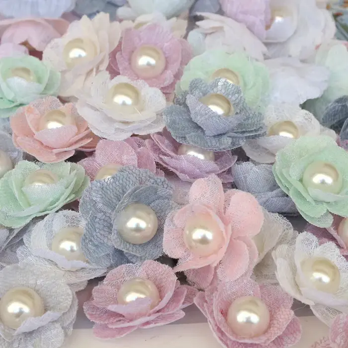 Fleurs Artificielles en Tissu Perlé Fait à la Main