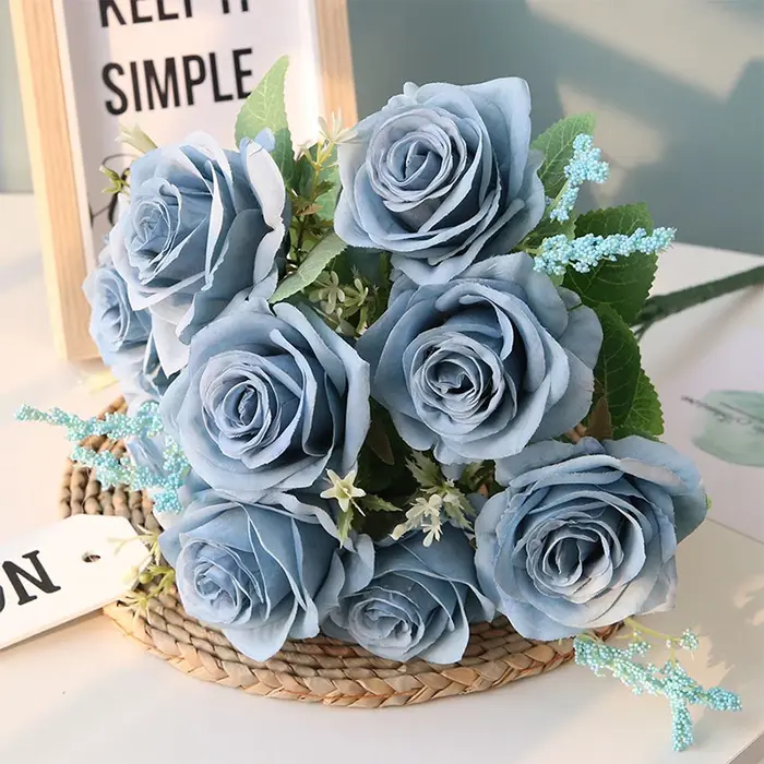 Bouquet de roses en soie à 9 têtes