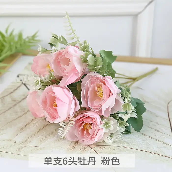 Pivoines artificielles roses, 6 grandes têtes, 30cm, fausses fleurs, pour bricolage, décoration de m