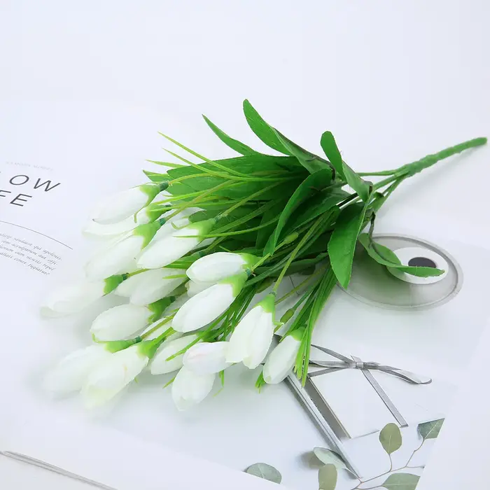 21 têtes tulipe fleur artificielle soie lavande tulipes Bouquet fausse fleur pour décoration de mari