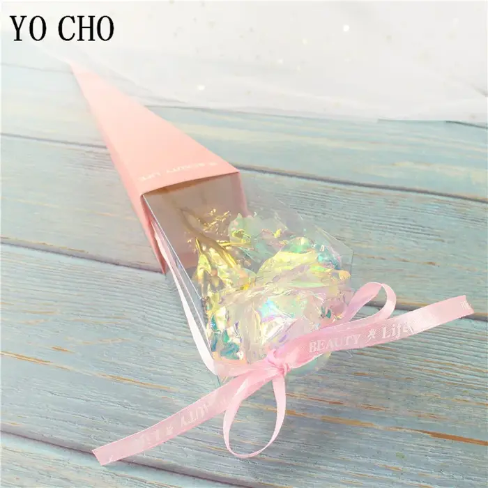 Galaxie Rose éternelle 24K or fleur feuille plastique Roses artificielles saint valentin cadeau beau
