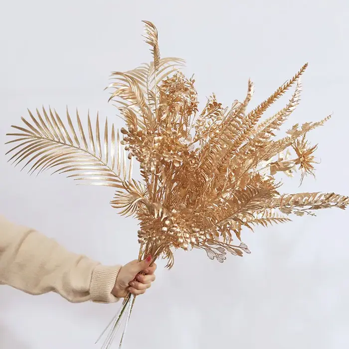Fleur artificielle de noël décoration plantes artificielles dorées feuille maison fête de mariage