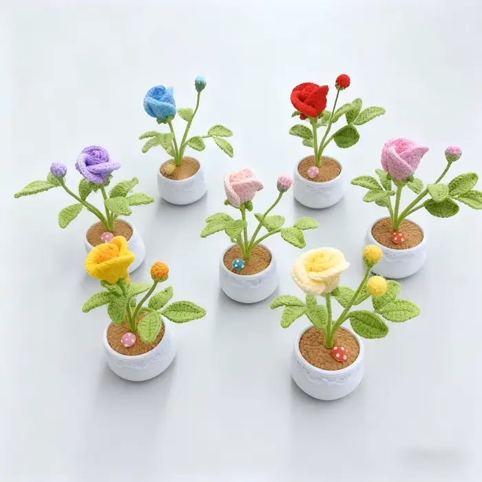 Petite Rose en Pot au Crochet faite à la main