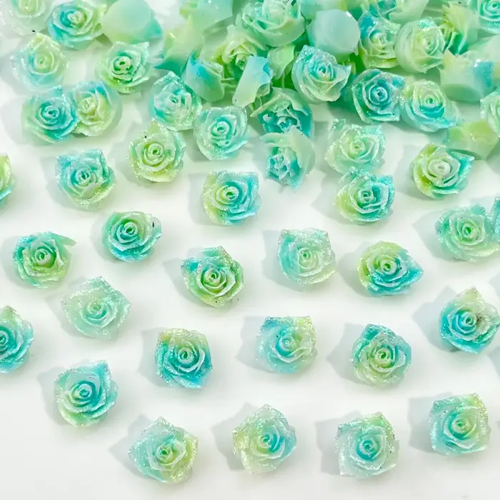 50 pièces de fleurs artificielles souples bleues et jaunes