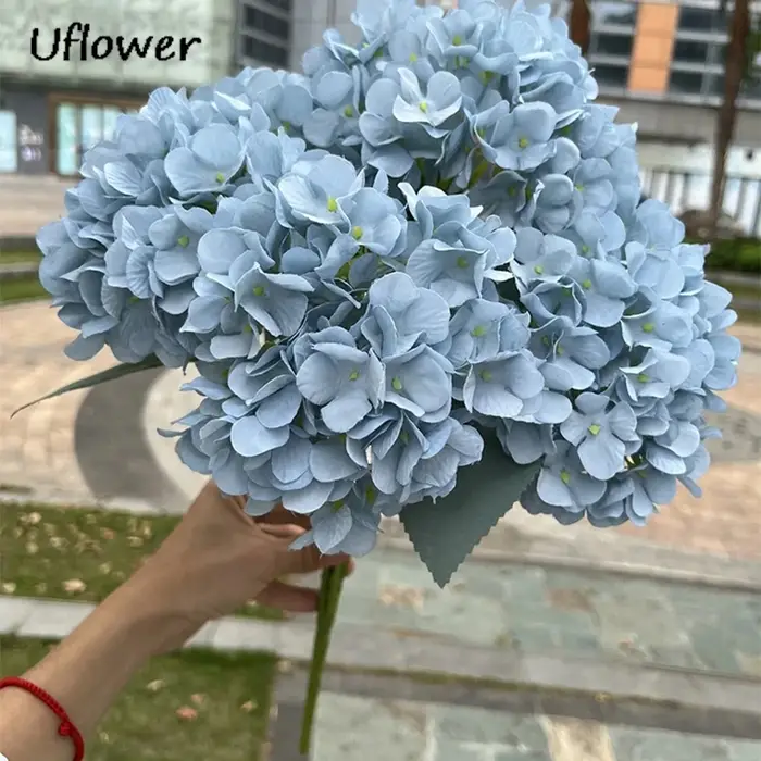 Grande taille 5 têtes blanc rouge hortensia fleurs artificielles soie bricolage mariage mariée Bouquet fausses