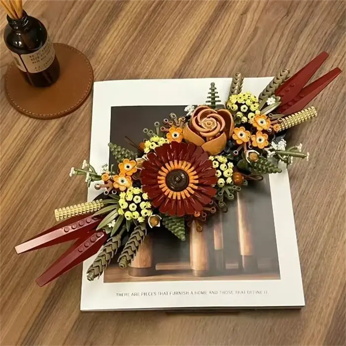 Fleurs artificielles 3D, rose, orchidée, plante en pot, ensemble de blocs de construction DIY, bouquet de fleurs éternelles, modèle de décoration d'intérieur, cadeau de fête