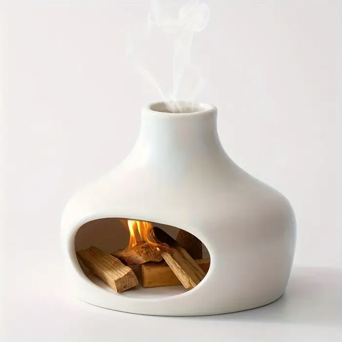 Brûleur élégant en céramique Palo Santo & Sage avec cheminée – Parfait pour la méditation