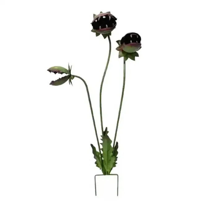 Piquet de jardin en métal en forme de plante carnivore, fait main, résistant à la pluie, sculpture d
