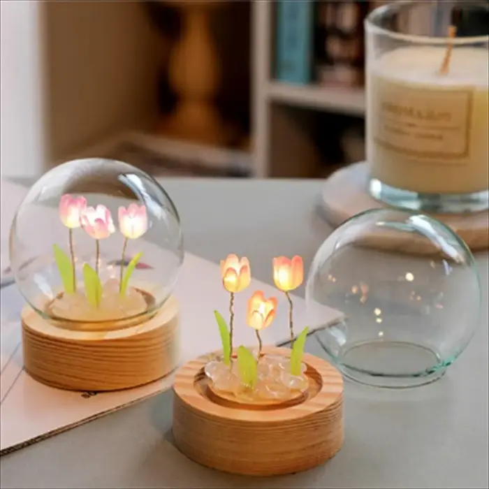 Tulipe veilleuse mignon lampe florale chambre décor saint valentin cadeau Lampara tulipanes petite amie bricolage matériel