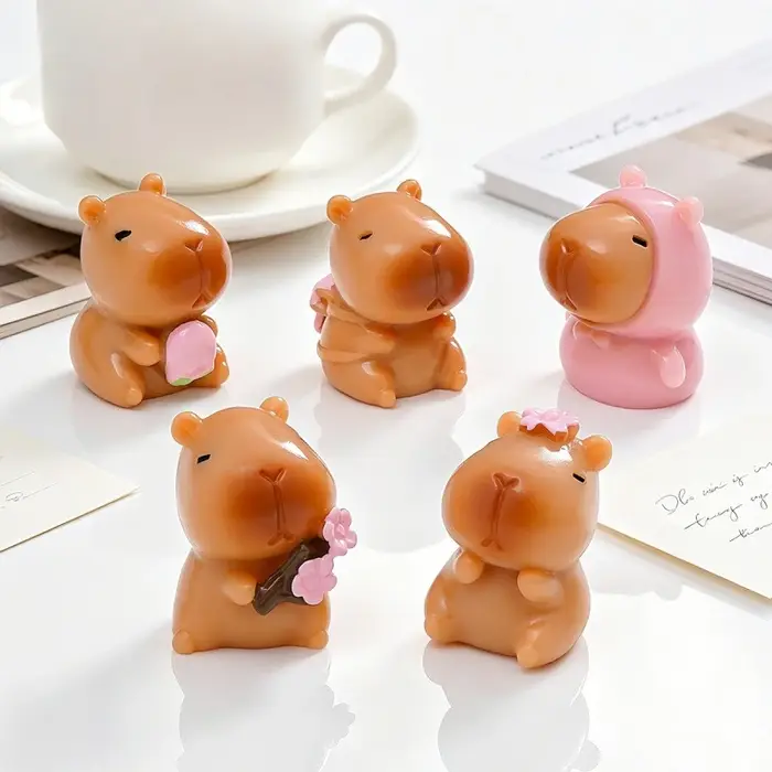 Lot de 5 figurines mignonnes en résine Capybara