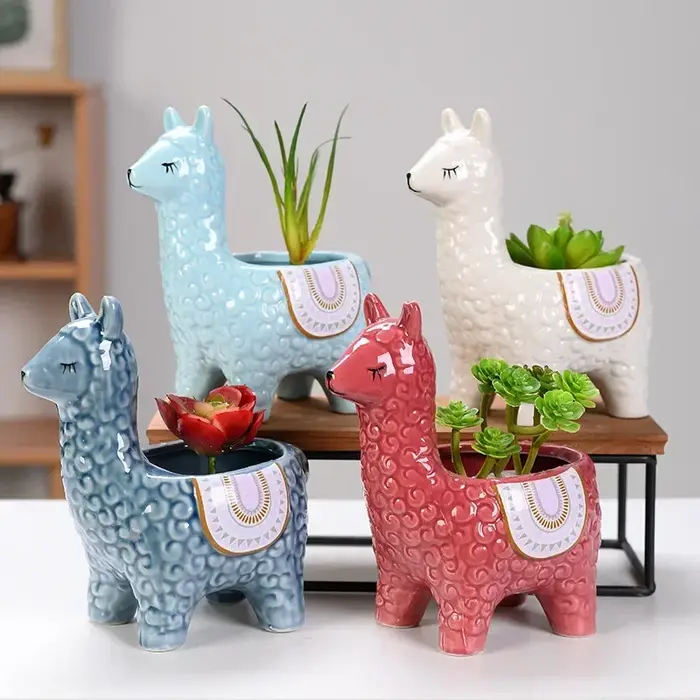 Pot de fleur succulente en alpaga, dessin animé mignon, conteneur de bureau placé en Pot, décoration