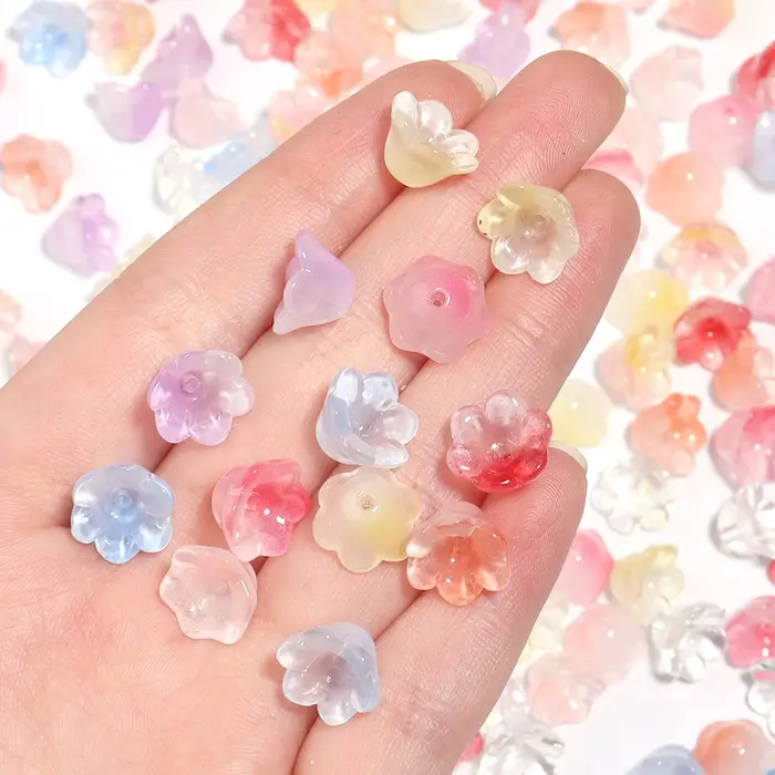 Perles colorées du muguet, 50 pièces/lot, perles en verre, fleur, perles d'espacement, amples pour la fabrication de bijoux, accessoires de bricolage