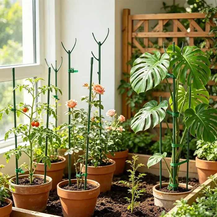 Ensemble de supports pour plantes, poteaux hauts empilables avec attaches, supporte les tiges des plantes grimpantes, supports de jardinage extérieurs durables