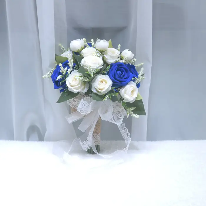 Bouquet de mariée artificiel en roses, en dentelle et toile de jute, fleur artificielle à tenir en main pour mariage, demoiselle d'honneur, séance photo en extérieur