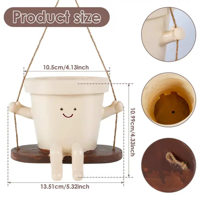 Jardinière en résine avec visage souriant, Pot de fleur avec trou de Drainage, nouveauté Design, Pot