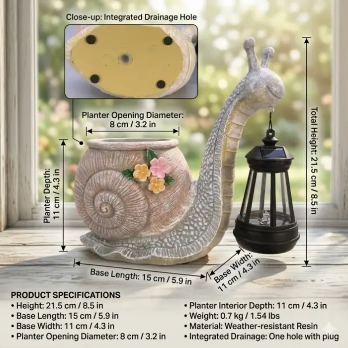 Statue de limace en résine, pot de fleurs résistant au soleil, pot de plantes écologique, limace tenant une lanterne solaire décorative avec lumière LED chaude