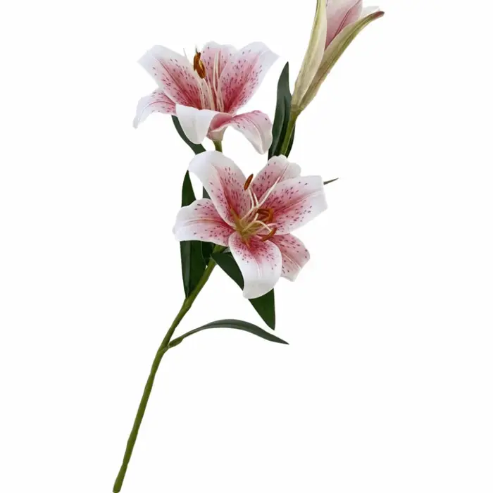 3 Têtes de fleurs artificielles de lys, finition peinture à l'huile, 73 cm de longueur, bouquet de lys en soie, style luxe léger, tige de lys simulée