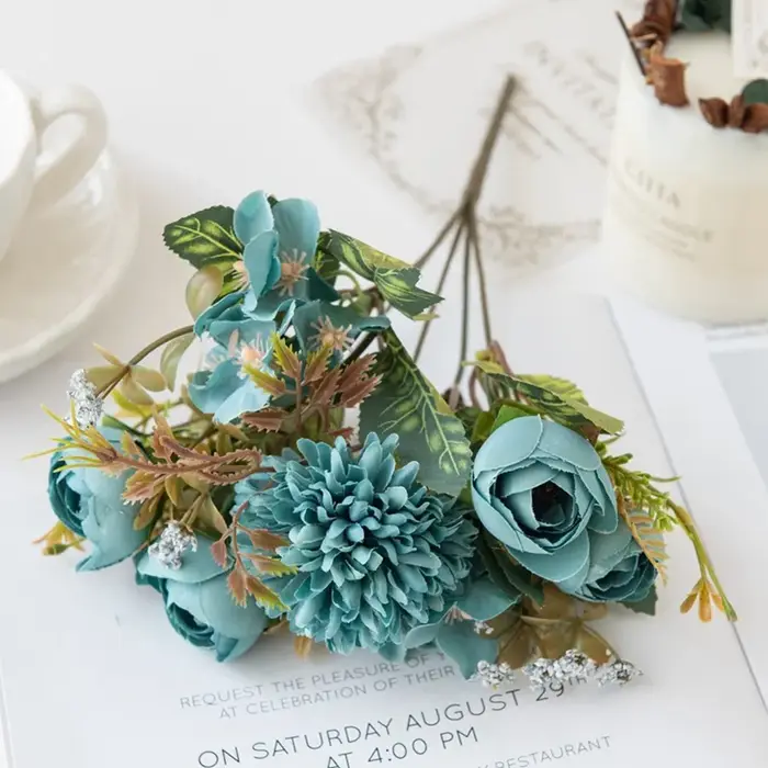 Fleurs Artificielles Bourgeons de Rose Thé Bouquet de Mariée DIY Vase Décoration de Table Maison Gui
