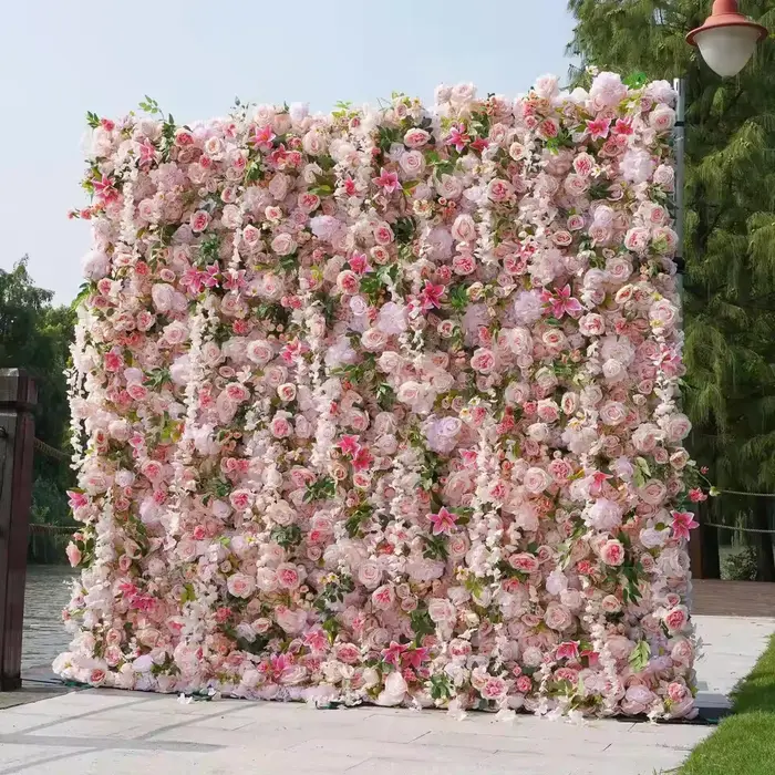 Toile de fond murale à fleurs artificielles 3D blanches