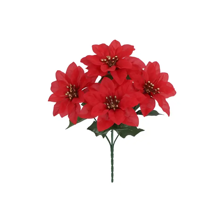 Bouquet de fleurs de noël artificielles en fausse soie blanche et rouge, 30cm, pour décoration de maison, de fête de mariage