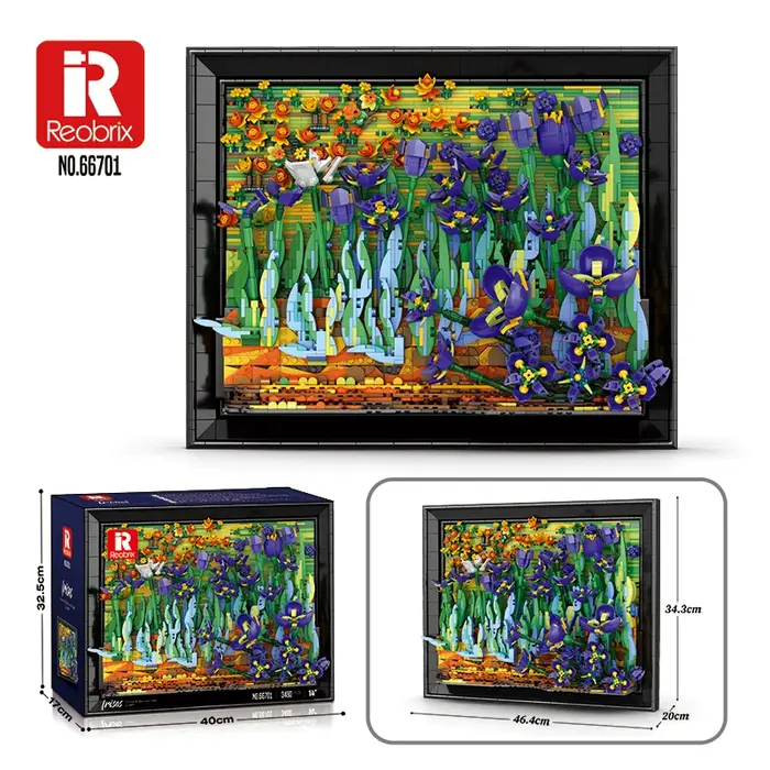 3480 pièces Blocs de construction Fleur d'iris Modèle de bouquet de fleurs 3D stéréoscopique Ornement de bureau Décoration murale Jouet cadeau de vacances pour adultes