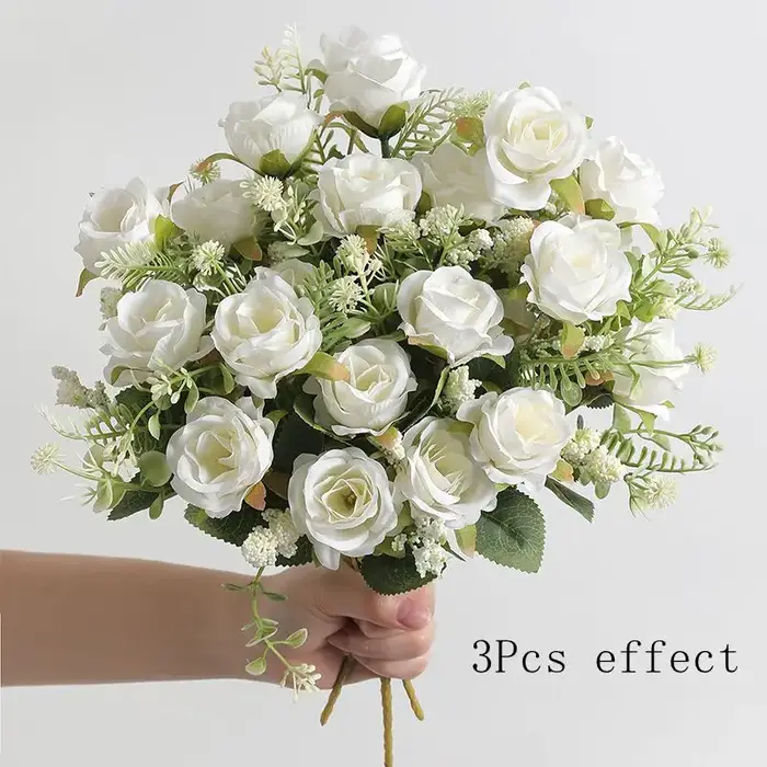 Bouquet de pivoines artificielles en soie blanche, 30cm, 5 grandes têtes, 4 petits bourgeons, décora