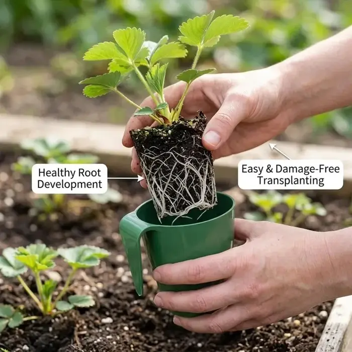 Kit de transplantation de semis avec fourche de plantation pour légumes, fleurs, herbes, protection facile des racines, trous de drainage, pots, taux de survie élevé