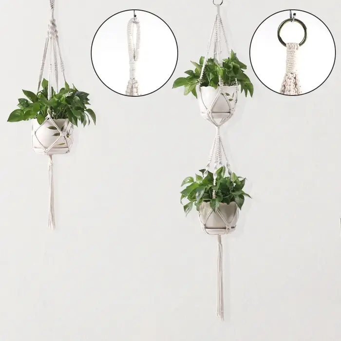 Panier suspendu pour plantes en macramé fait à la main