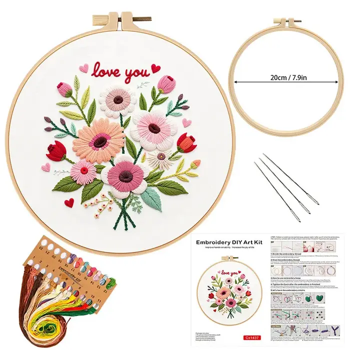 Kit de bricolage de broderie florale pour la saint-valentin, avec aiguille et fil, Kit artisanal pou