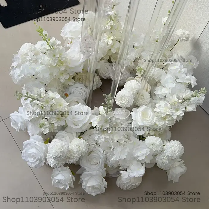 Couronne de luxe artificielle de 60 cm (25 pouces) en roses et jacinthes blanches pour centres de table de mariage