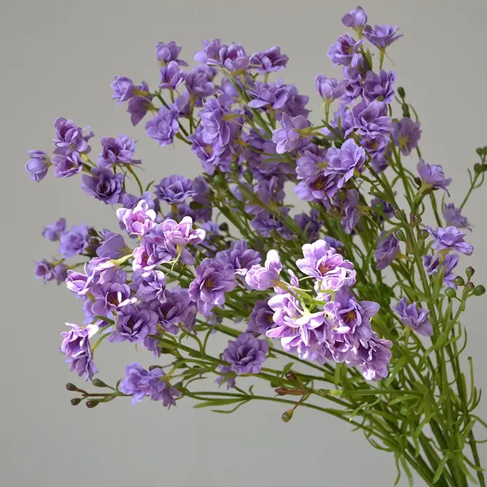 5 pièces violettes de luxe fleurs artificielles sensation hydratante Delphiniums Latex décor arrange