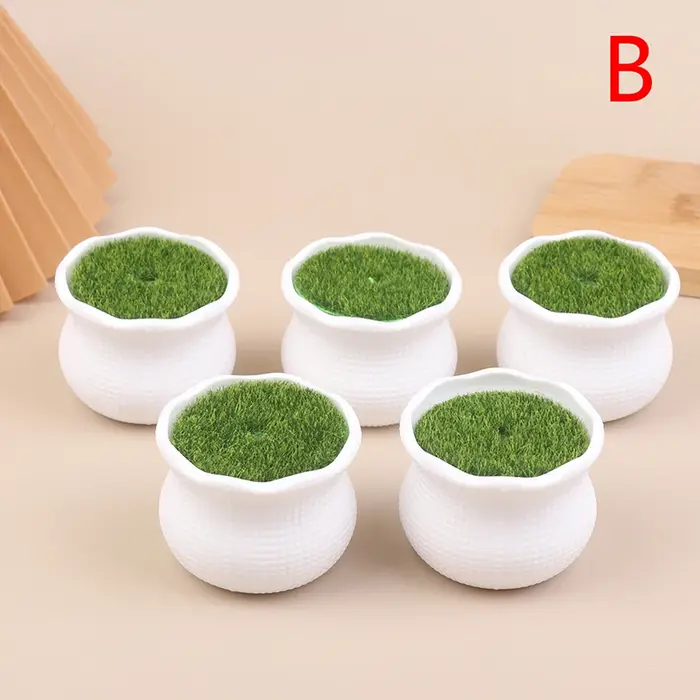 Lot de 5 pots de fleurs ronds avec vase en gazon artificiel