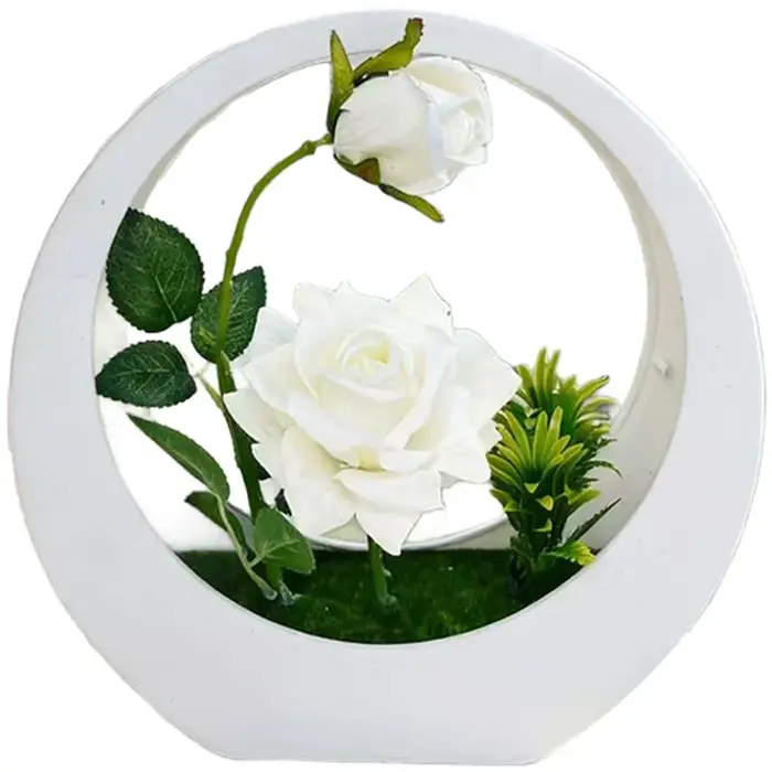 Bonsaï artificiel suspendu, boîte murale en forme de lune, design réaliste de roses, sans entretien,