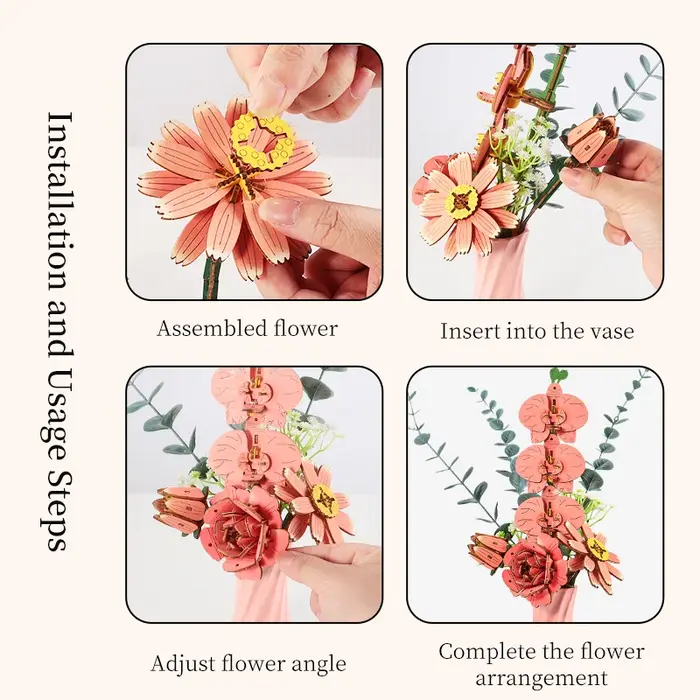 Bouquets de papillons et de roses en bois