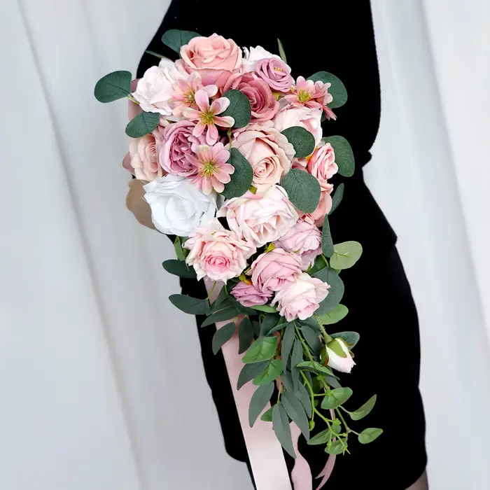 Yannew Boho-Bouquet de roses artificielles en cascade