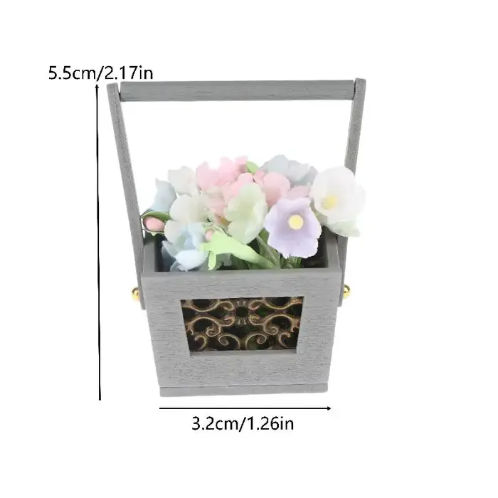 Panier de fleurs miniature, fleurs artificielles, ornement pour maison de poupée, décoration de mini