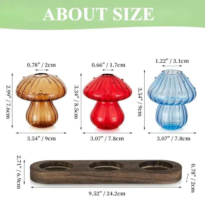 Vase de jardinière en verre de champignon avec Base en bois