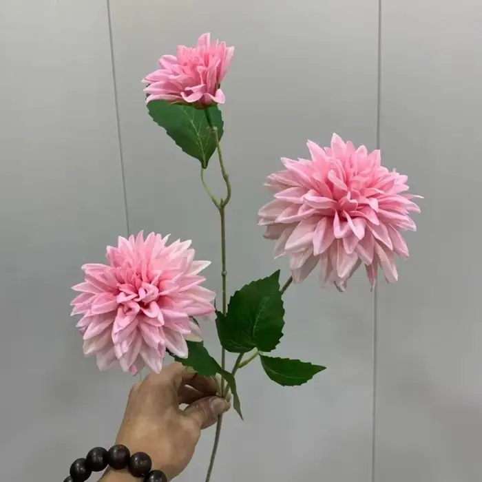 Nouveau 72 cm fleur de Dahlia artificielle 3 têtes longue branche fausse