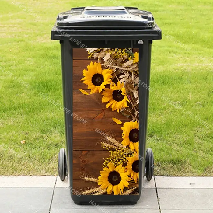 Autocollant de poubelle de fleurs de plantes vertes