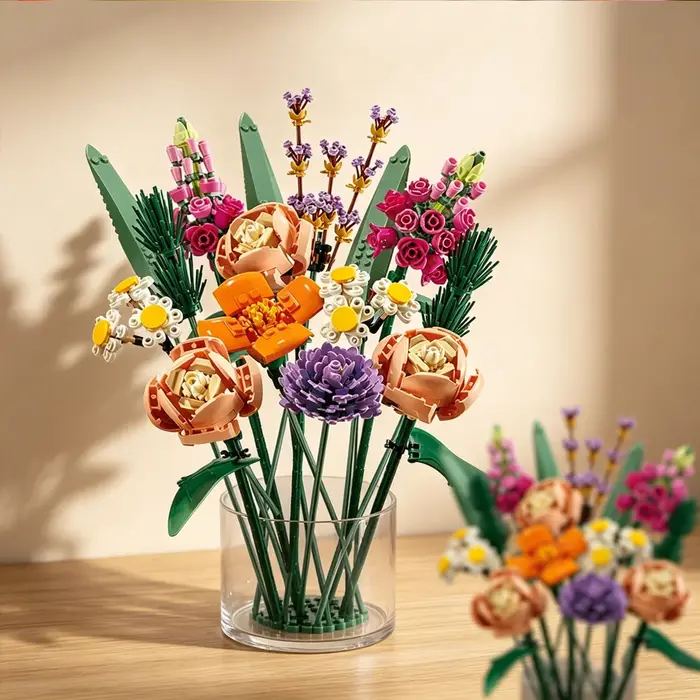 Bouquet de roses éternelles en blocs de construction, modèle de plante, décorations de bureau créatives, cadeaux romantiques pour adultes, jouets DIY pour amoureux
